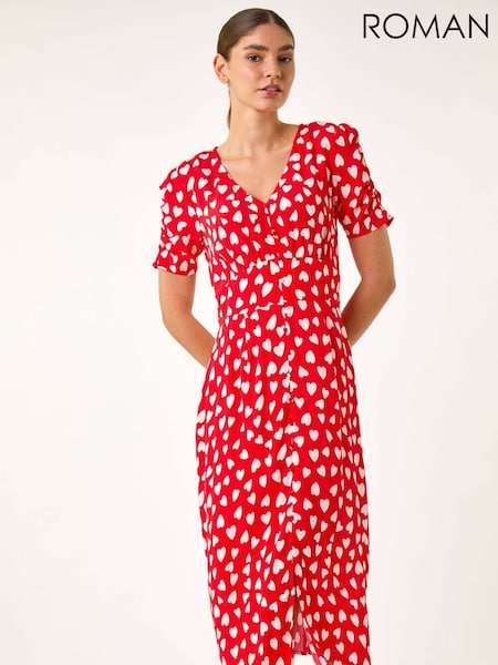 Roman Red Heart Print Ruched Midi Dress (H24565) | €69
