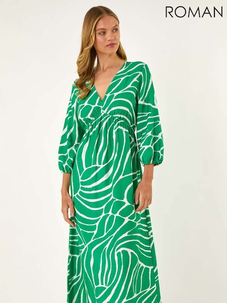 Roman Green Abstract Geometric Midi Dress (H24573) | €68