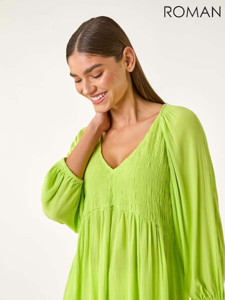 ירוק - Roman Shirred V-Neck Top (H24590) | ‏201‏₪