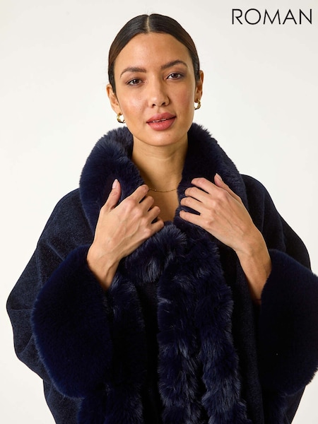 Roman Classic Faux Fur Trim Cardigan Cape (H24600) | € 76