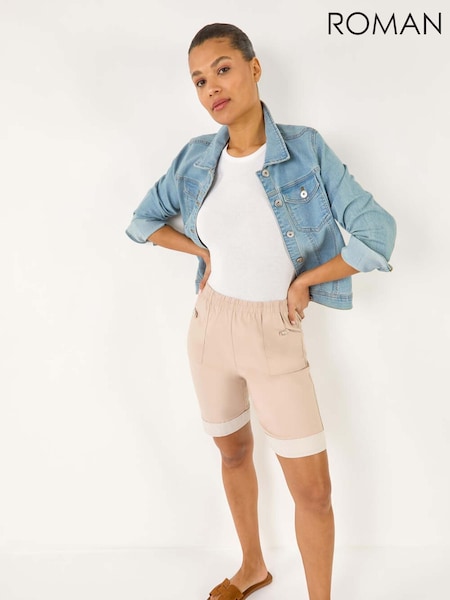 Roman Natural Bengaline Turnup Stripe Shorts (H24610) | €40
