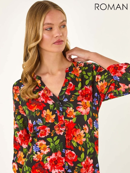 Roman Red Floral Print Longline Button Tunics (H24612) | €56