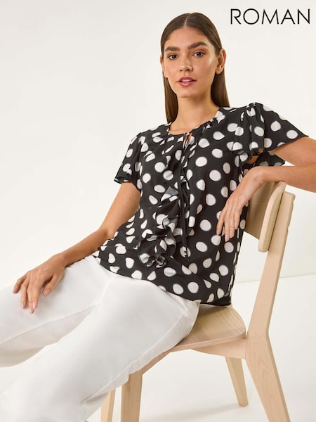 Roman Spot Print Ruffle Tie Front Blouse (H24624) | 50 €