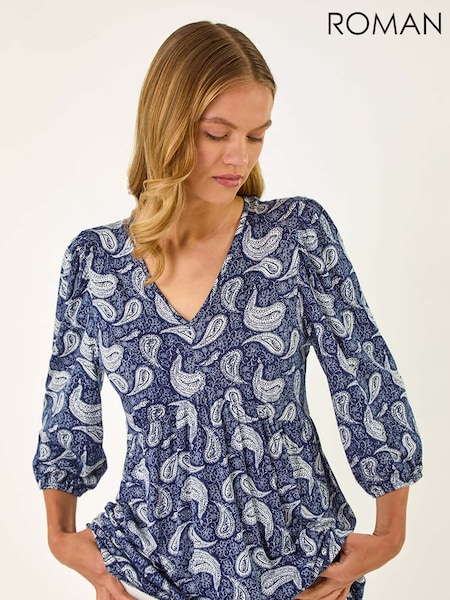 Roman Paisley Print V-Neck Stretch Blouse (H24642) | €48