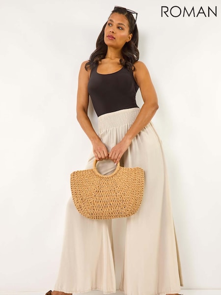 Roman Natural Relaxed Ruched Wide Leg Trousers (H24646) | €51