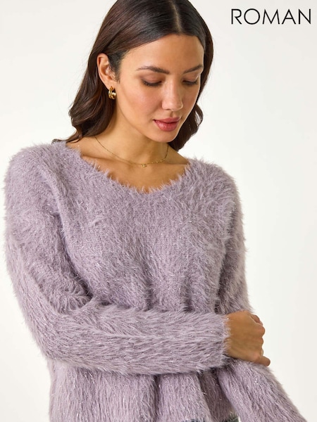 Roman Purple V-Neck Fluffy Knit Jumper (H24655) | AZN 129