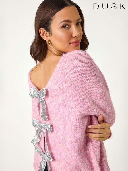 Dusk Pink Sequin Bow Cardigan (H24676) | € 68