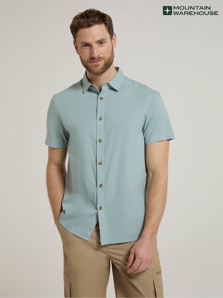 Mountain Warehouse Aqua Blue Weekender Mens 100% Cotton Short Sleeve Shirt (H24817) | €39