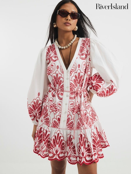 River Island White Petite 100% Cotton Poplin Shirt Dress (H24856) | ₪312