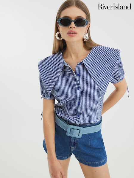 Albastru pepit - River Island Collared Shirt (H24865) | 268 LEI