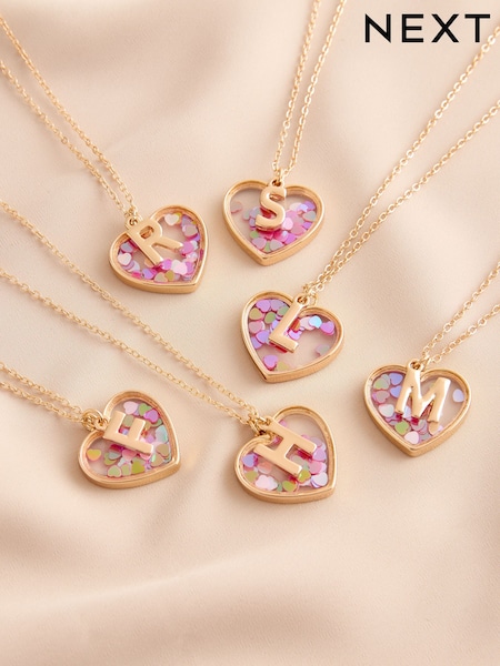 Gold Tone Shaker Heart Initial Necklace (H24929) | AED41