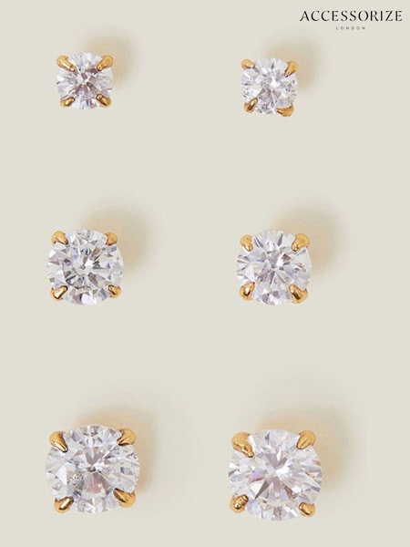 Accessorize Gold 14ct Crystal Stud Earrings 3 Pack (H24950) | €22.50