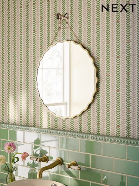 Gold Bow Hanging Round Wall Mirror (H25041) | AED278