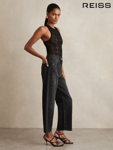 Gri prespălat - Reiss Molly Barrel-Leg Seam Jeans (H25066) | 1,155 LEI