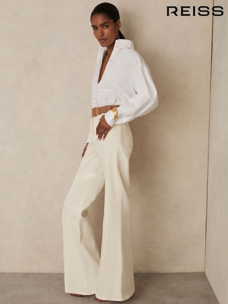 Reiss Ecru Sakura Petite Patch-Pocket Flared Jeans (H25072) | €225