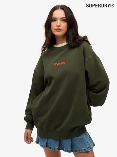 Superdry Green Oversized Micro Logo Graphic Crew Sweatshirt (H25078) | $87