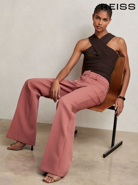 Reiss Pink Priya Petite Twill Patch-Pocket Flared Trousers (H25084) | €220