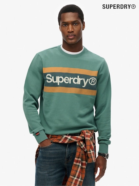 Superdry Green 100% Cotton Core Logo Stripe Relaxed Crew Sweatshirt (H25088) | R$ 545
