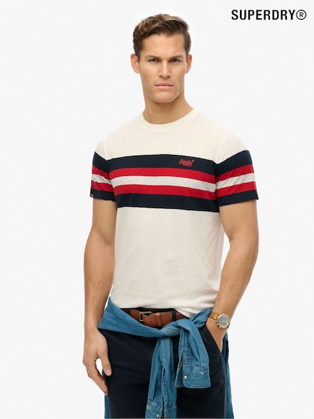 Superdry White 100% Cotton Essentials Stripe T-Shirt (H25094) | €35