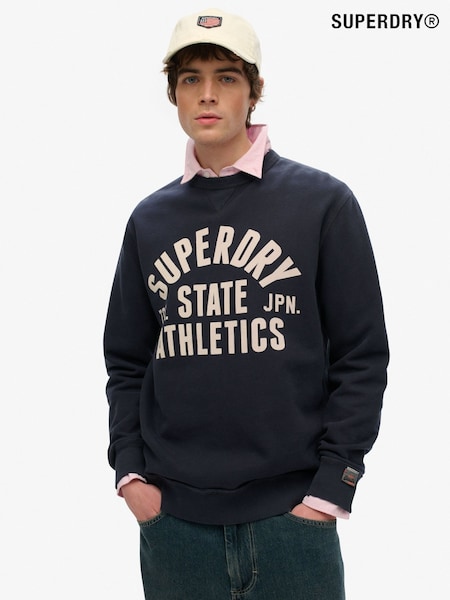 Superdry Blue Athletic Essentials Crew 100% Cottton Sweatshirt (H25097) | SGD 97