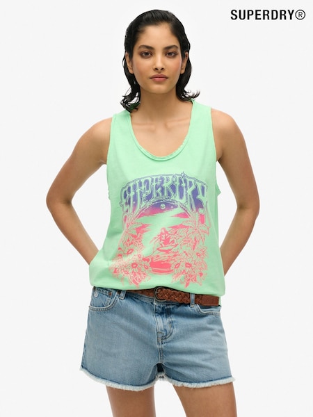 Superdry Green Psych Surf Graphic Racer 100% Cotton Vest Top (H25115) | €32