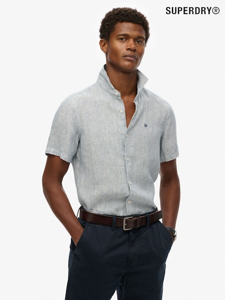 Superdry Blue Embroidered Vacation 100% Linen Shirt (H25120) | R$ 495
