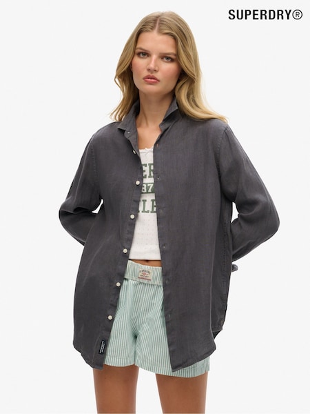 Superdry Grey Oversized Casual 100% Linen Long Sleeve Shirt (H25126) | €83