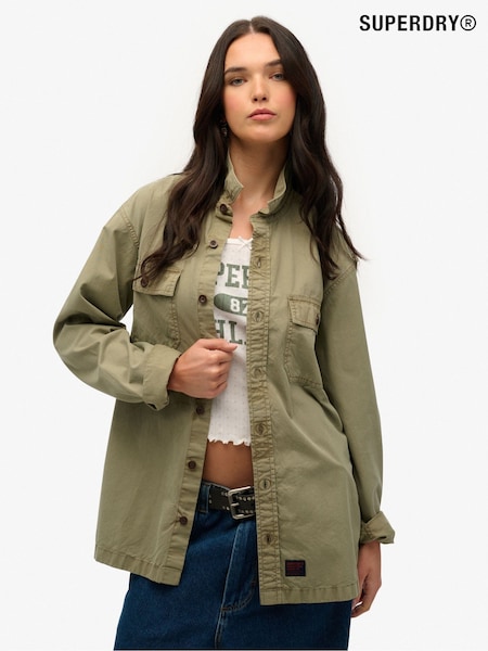 Superdry Green Oversized Military Long Sleeve 100% Cotton Shirt (H25142) | €84