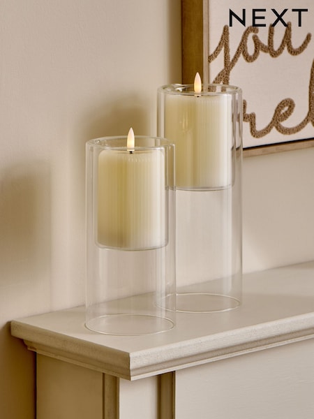 Unscented Clear Glass Pillar Set of 2 LED Candles (H25255) | €34