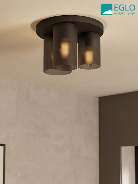 Eglo Black Colomera Glass and Steel Flush Mount Ceiling Light (H25260) | €152