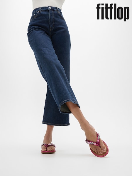 FitFlop Pink Gracie Jewel-Deluxe Metallic-Leather Flip Flops (H25315) | €132