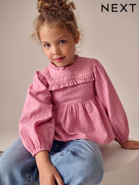 Pink Long Sleeve Ruffle Blouse (3-16yrs) (H25331) | €20 - €26