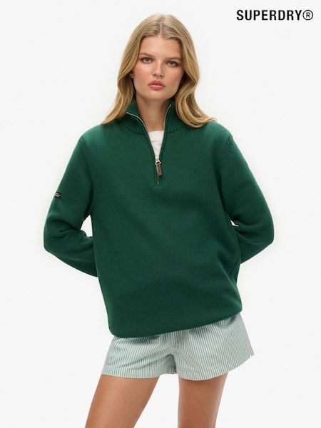 Superdry Green Oversized Classics Half-Zip Knitted 100% Cottton Jumper (H25350) | AZN 150