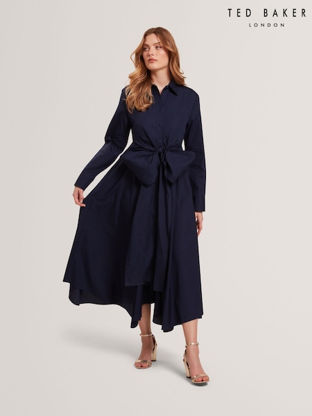 Ted Baker Blue Ellisia Cotton Wrap Shirt Midi Dress (H25371) | €228