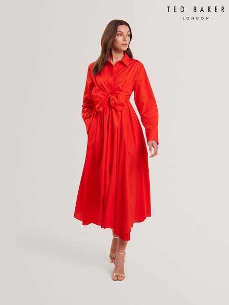 Ted Baker Red Ellisia Cotton Wrap Shirt Midi Dress (H25374) | 965 QAR