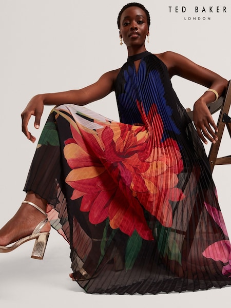 Ted Baker Scotlia Printed Halter Neck Pleated Maxi Dress (H25382) | 404 €