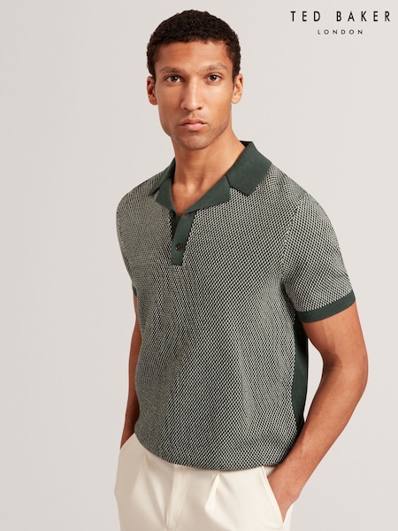 Ted Baker Green Small Gregry Stitch Knitted Polo Shirt (H25390) | R$ 880