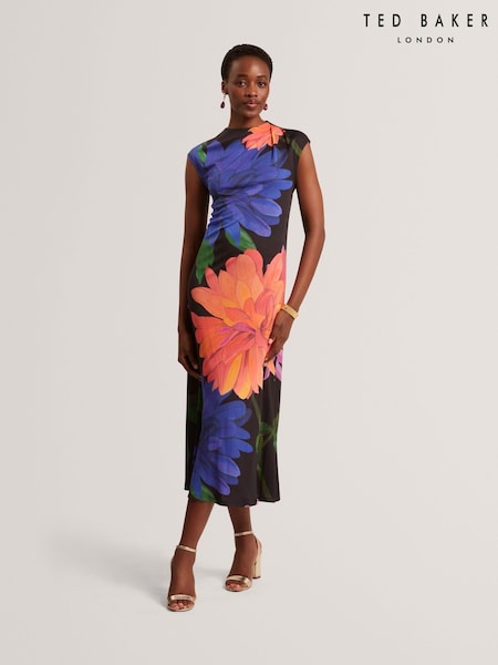 Ted Baker Ginla Printed Midi Dress With Draped Neck Detail (H25400) | 295 €
