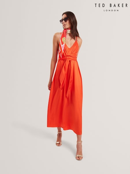 Orange - Ted Baker Beckki Tie Waist Sleeveless Midi Dress (H25412) | 248 €