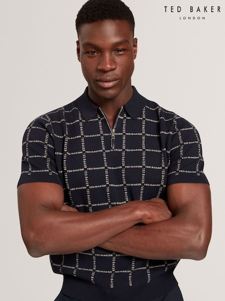 Ted Baker Blue Harlens Branded Check Polo Shirt (H25417) | R$ 980