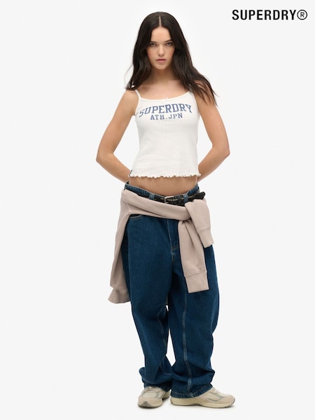 Superdry White Athletic Essentials Graphic Pointelle 100% Cotton Cami Top (H25420) | €25