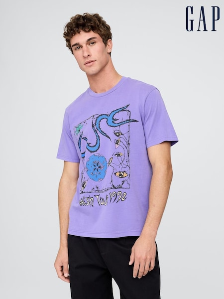 Gap Purple The Cure Relaxed Short Sleeve Graphic Band Tee (H25505) | €57