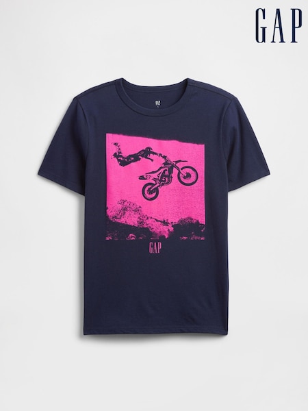 Gap Navy/Blue Graphic Crew Neck Short Sleeve T-Shirt (4-13yrs) (H25565) | €14
