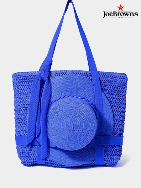 Joe Browns Blue Skinny Scarf Straw Hat and Woven Beach Bag Set (H25580) | ₪251