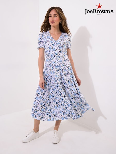 Joe Browns Blue Button Through Ditsy Floral V-Neck Dress (H25581) | €82