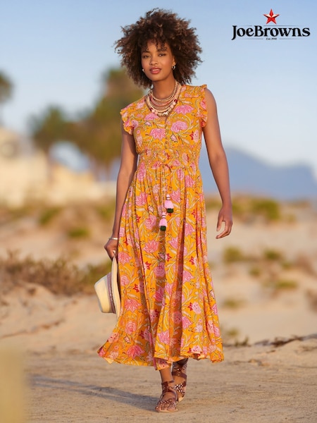 Joe Browns Yellow Button Front Floral Print Tassel Maxi Dress (H25582) | ₪352