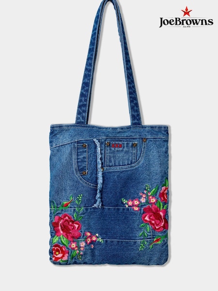 Joe Browns Blue Floral Embroidered 100% Cotton Denim Jeans Bag (H25587) | AED262