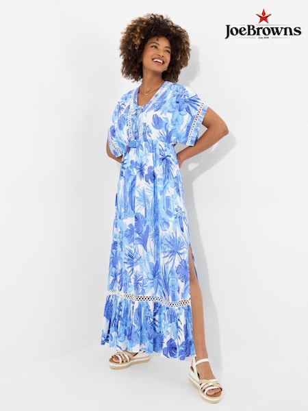 Joe Browns Blue Tropical Print Kimono Sleeve Boho Tassel Maxi Dress (H25594) | €89