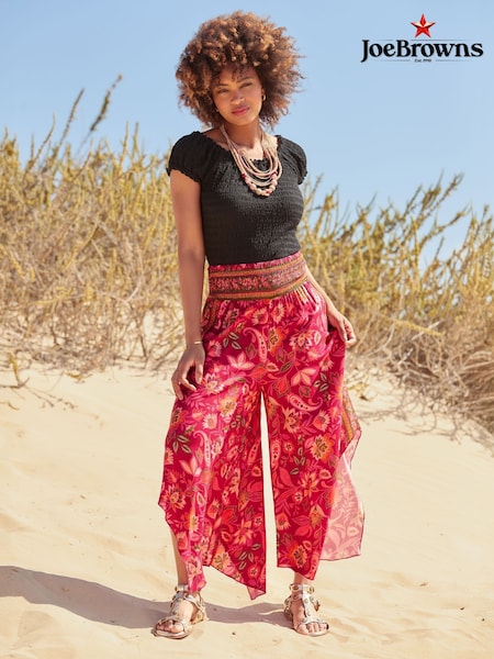 Joe Browns Pink Relaxed Fit Contrast Floral Border Print Trousers (H25610) | ₪251
