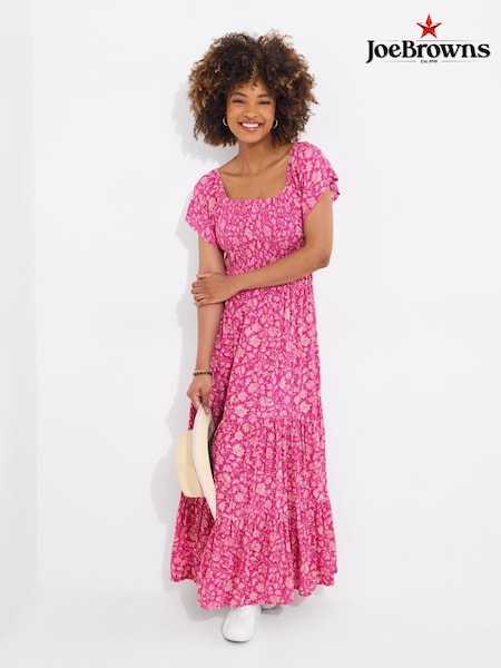 Joe Browns Pink Petite Flattering Shirred Bodice Floral Maxi Dress (H25666) | 297 QAR